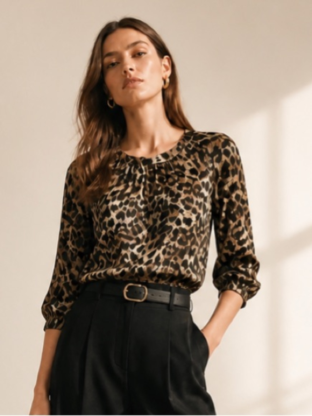 COPE Anthropologie Animal Print Blouse Top Sheer Lightweight
